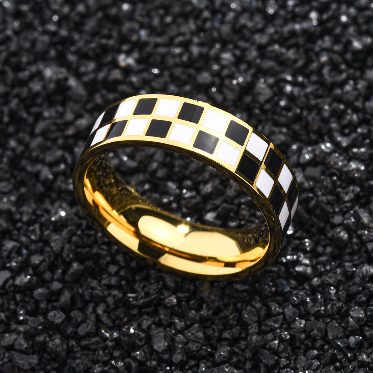 Title 6, Mens Stainless Steel Checkered Black and White...