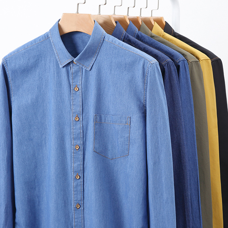 2023 spring and autumn cotton denim men's shirt Japanese retro trend solid color coat shirt men's spot wholesale