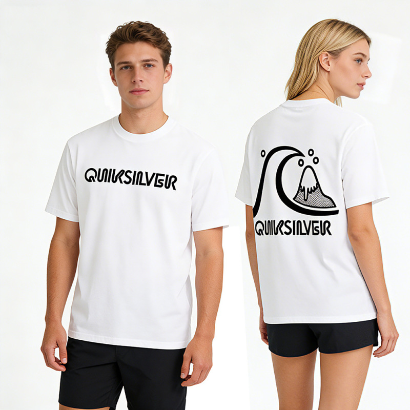New Foreign Trade Model 26 Summer Cross-Border American Retro Quiksilver Printed Casual Couple Pure Cotton T-Shirt Top New Foreign Trade Model 26 Summer Cross-Border American Retro Quiksilver Printed Casual Couple Pure Cotton T-Shirt Top