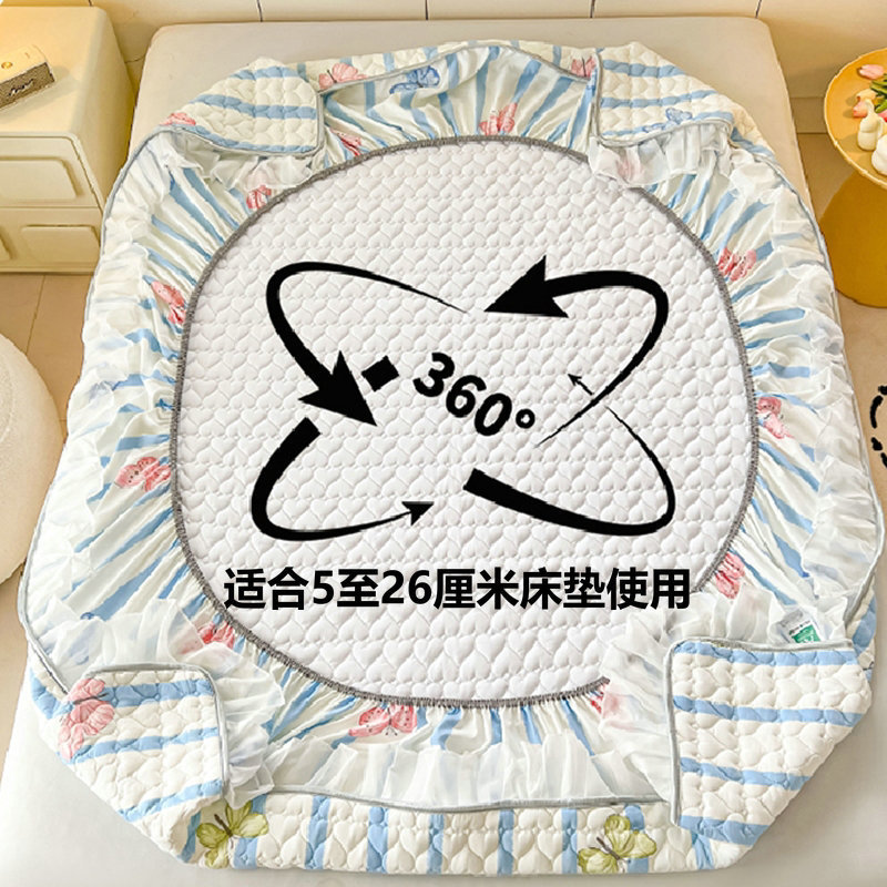 綿を挟んで厚いレースのベッドカバーのシングルベッドカバーの夢思保護カバーの全カバーのシーツの滑り止めベッドカバーのマットレスカバー|undefined
