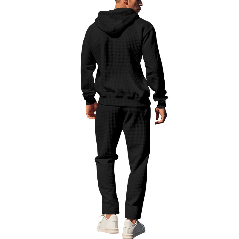 Men's Clothing heavy jacquard small square long sleeved trousers hooded suit _voghion.com