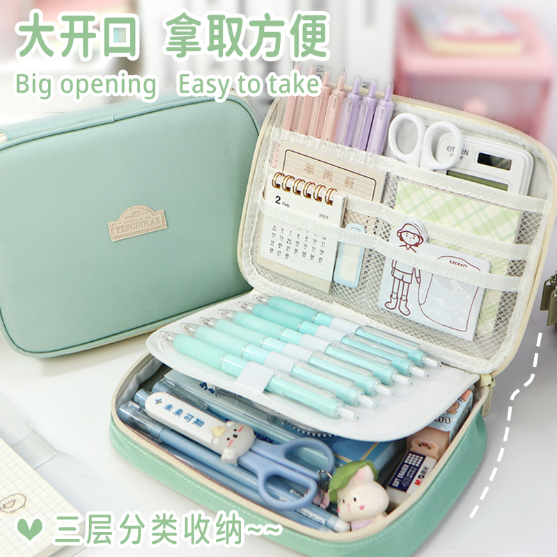 Estuche para lápices de papelería transfronteriza de gran capacidad, estuche para lápices de mano de alto valor, estuche para lápices simple multifuncional de estilo británico