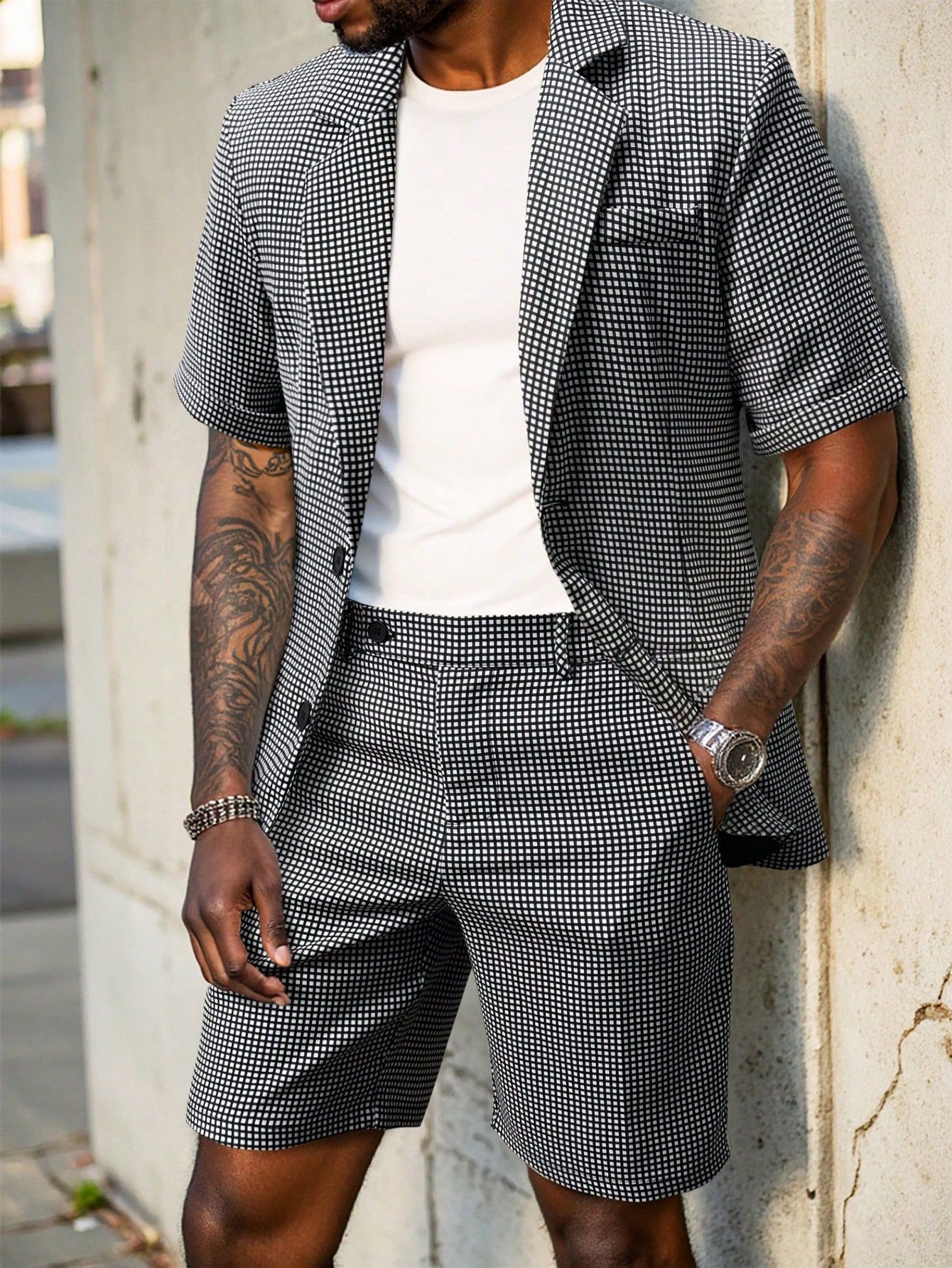Herren Anzug Kariert Slim Fit Für Business Dinner Und Freizeit_voghion.com