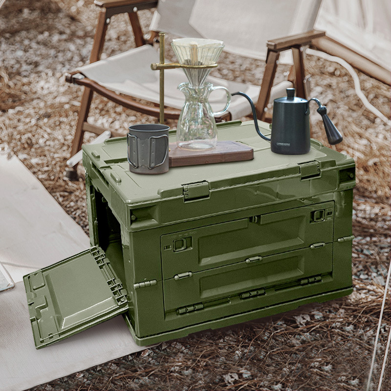 户外折叠收纳箱 车载储物露营收纳箱 野营后备箱塑料侧开门折叠箱