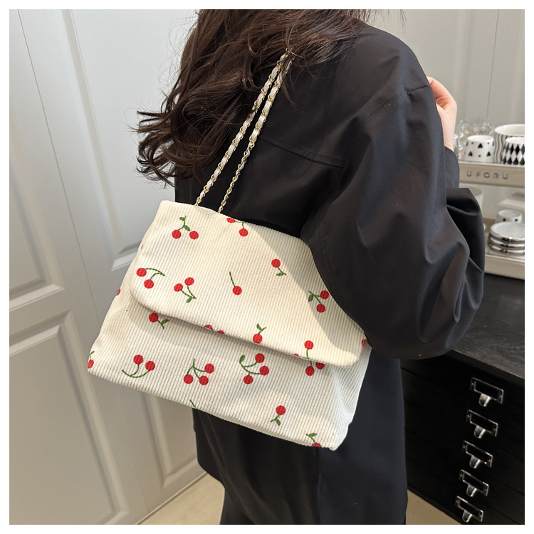 270g Weight Sewing Thread Fashion Element Magnetic Buckle Closure Type Single Shoulder Strap Strap Type Canvas Bag Bags Type Daily Occasion Canvas Material Cherry Pattern All Seasons Season Women's Gender Cute Style Square Shape Women's Canvas Cherry Cute Sewing Thread Square Magnetic Buckle Canvas Bag 1