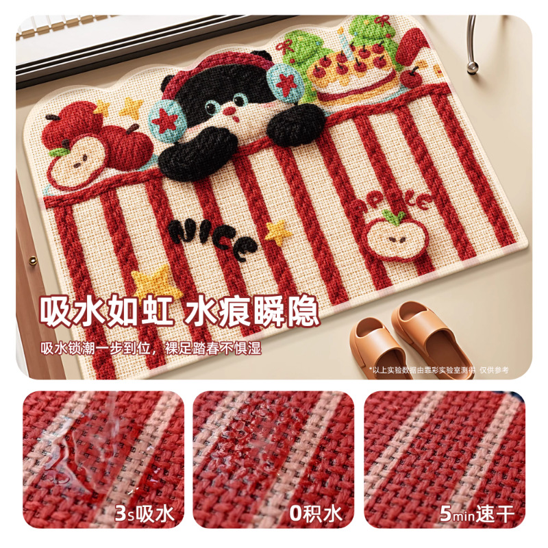 Cartoon lino tejido alfombra de baño alfombra roja absorción de agua puerta de baño alfombra antideslizante alfombra gruesa