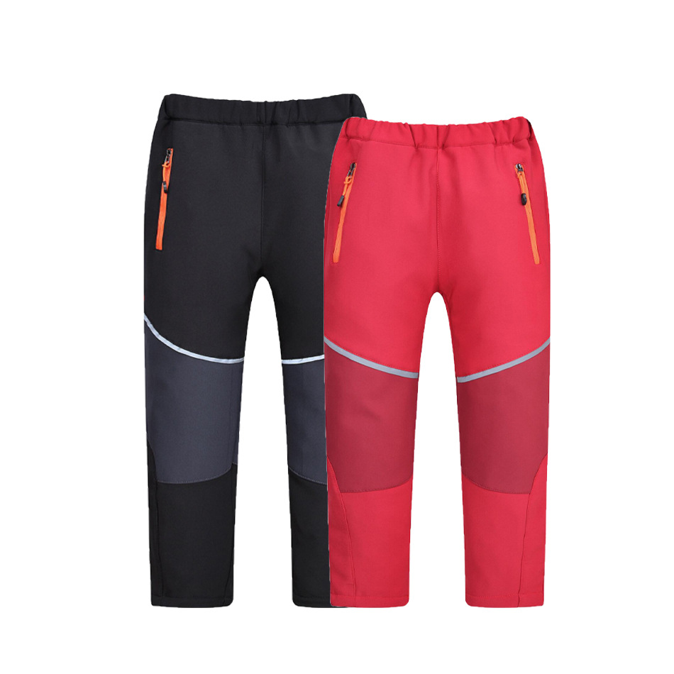 Children's Soft Shell Charge Pants Sports Outdoor Hiking Leisure Climbing Warm Pants Colored Windproof Waterproof Pants for Boys and Girls