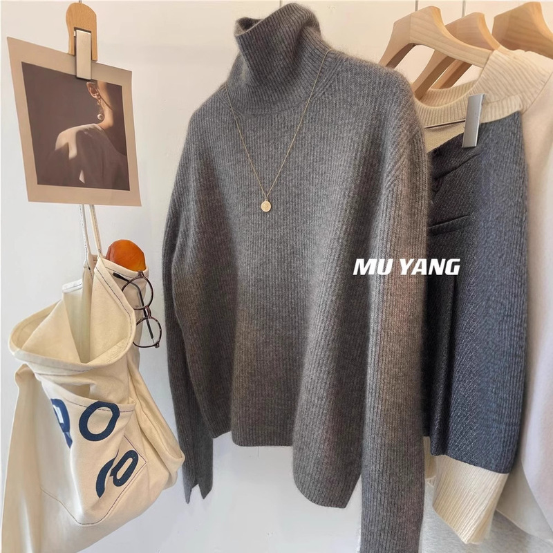 Turtleneck Sweater Women's Autumn and Winter Wool European Goods Raccoon Velvet High-grade Inner Slim-fit Knitted Base Shirt Thickened Winter