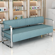 理发店美发店等候椅美容服装店休息区不锈钢镀金沙发等候区长条椅