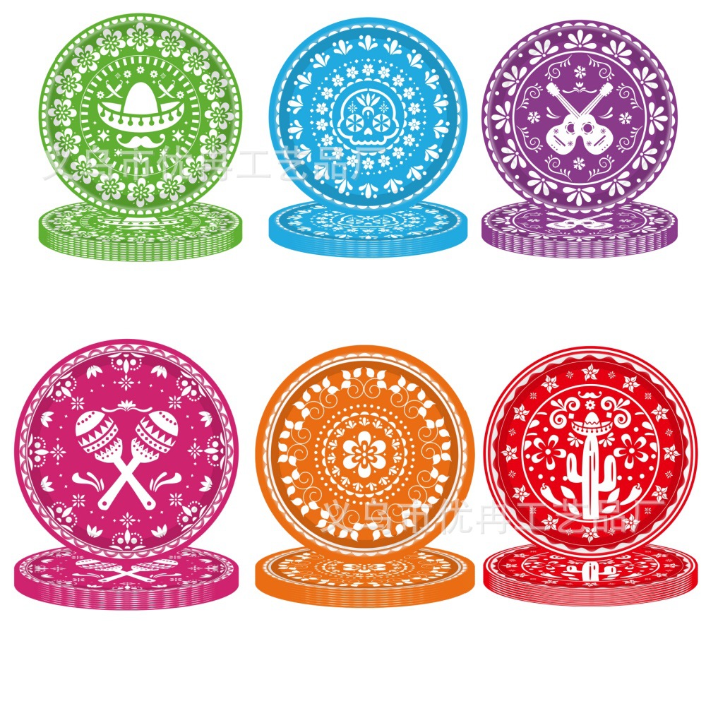 Mexican Carnival Paper-cut Flower Theme Disposable Paper Tray Holiday Birthday Party Decoration Arrangement Supplies