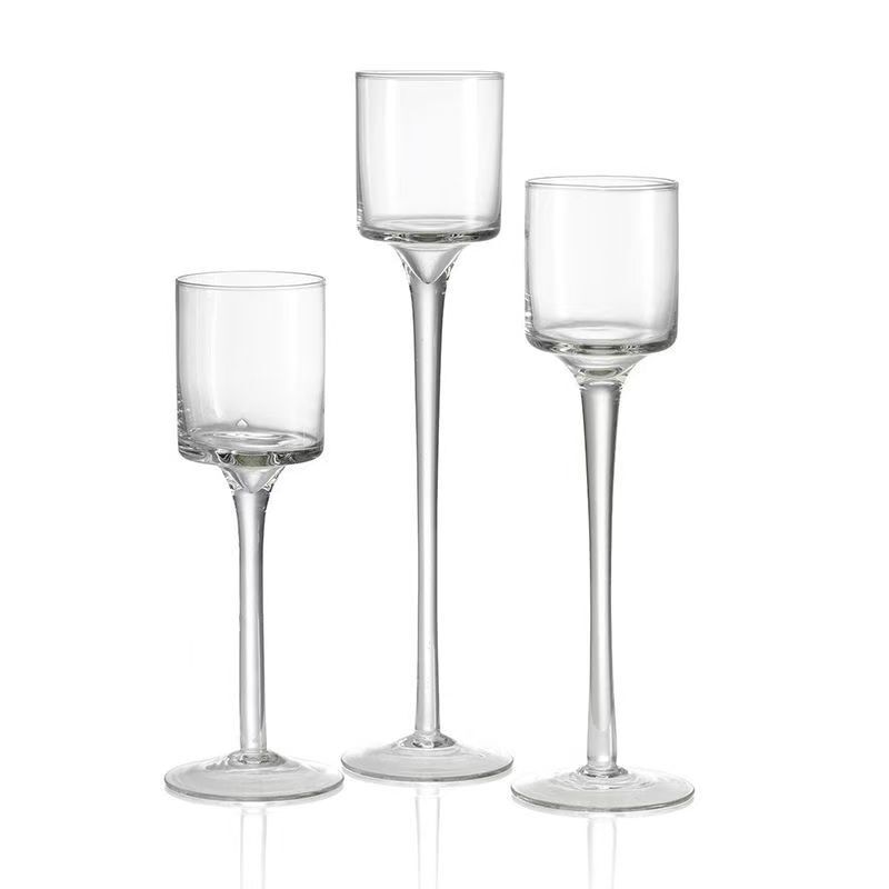 Transparent Glass Candlestick Ornaments 3-Piece Set High-End Gift Box Packaging European Restaurant Tabletop Decoration Transparent Candle Cup