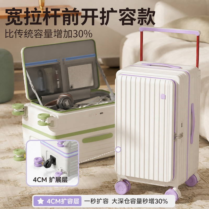 New model side-opening wide-handle luggage, large-capacity deep-compartment suitcase, stylish color-blocked bread-wheel combination lock case New model side-opening wide-handle luggage, large-capacity deep-compartment suitcase, stylish color-blocked bread-wheel combination lock case