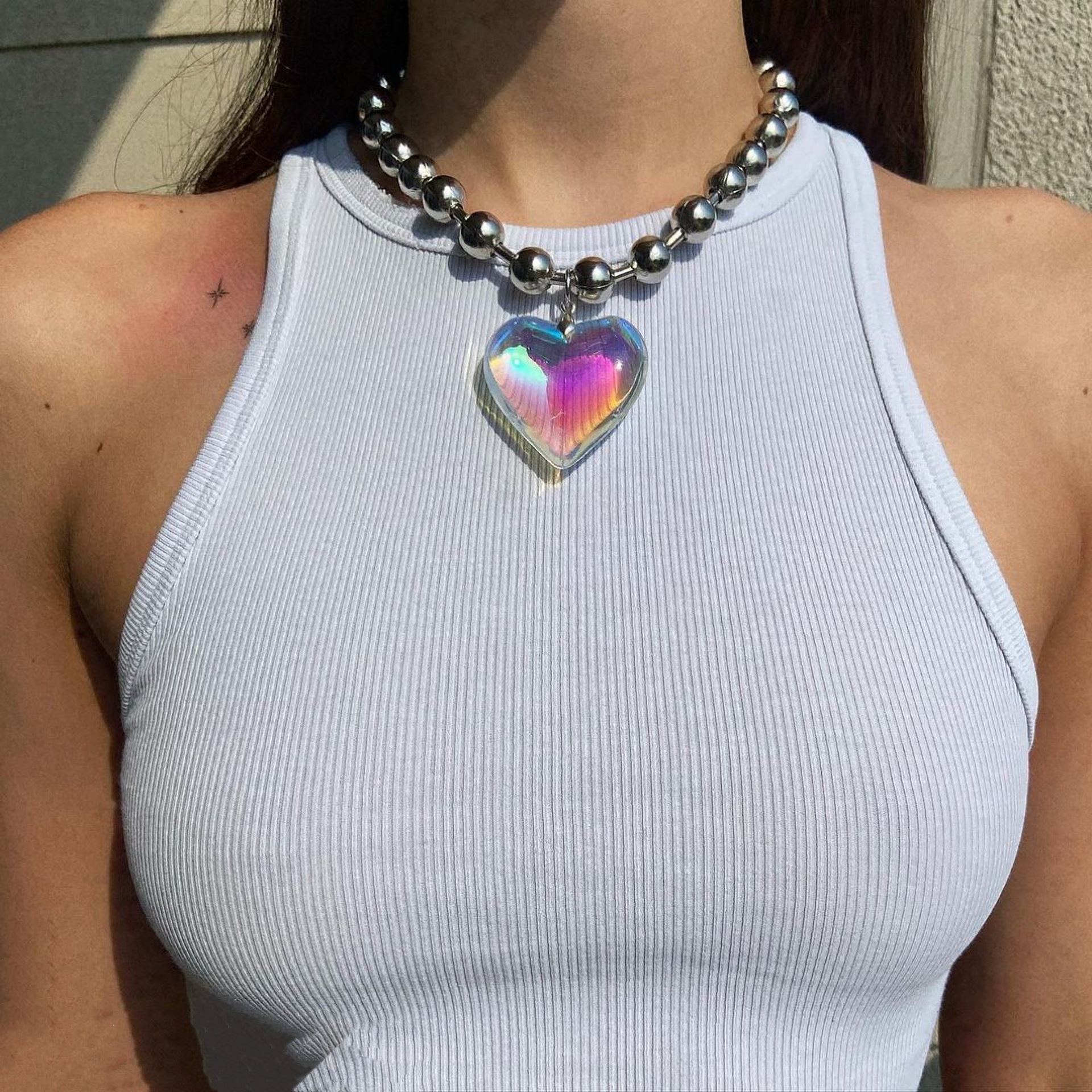 1 Piece Quantity Holiday, Party, Carnival Occasion Streetwear Heart Shape Alloy Glass Plating Women's Pendant Necklace 1 Piece