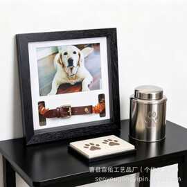 亚马逊跨境黑色木质立体创意狗狗宠物项圈纪念摆台相框画框