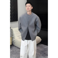 安可雷浅灰色重磅毛衣开衫男秋季穿搭慵懒风宽松情侣款针织衫外套