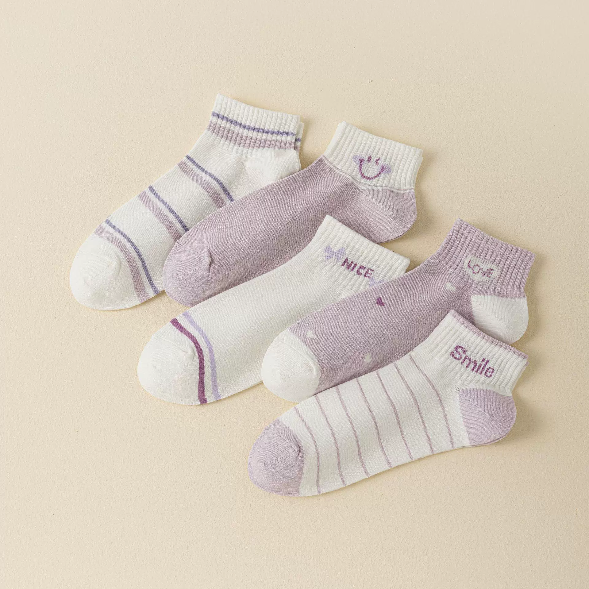 新品袜子纯棉女款短袜透气浅紫色袜子女春秋新款袜子批发套装