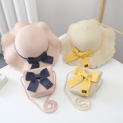 Summer Children Sun Protection Hat Baby Grass Hat Bag Set Kids Girls Cute Wide Brim Sun Hat Cooling