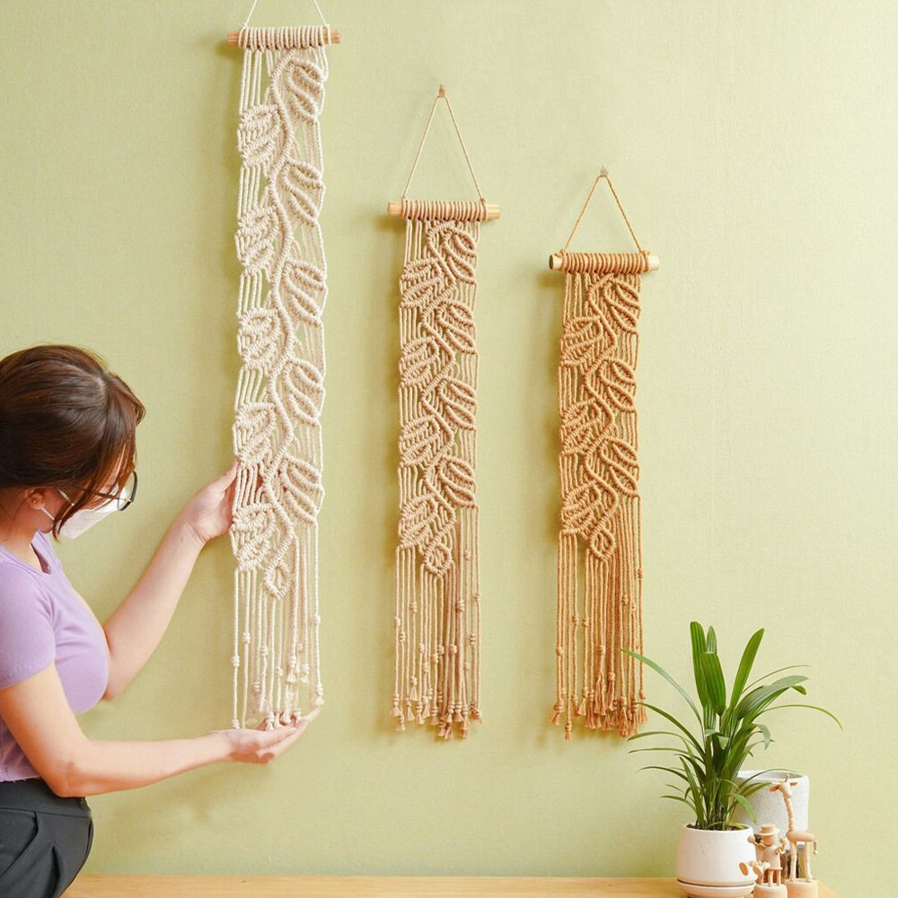 Nuovo INS Vento Corda di cotone Intrecciata a mano Foglia Arazzo Decorazione bohémien Decorazione domestica Appendiabiti da parete_voghion.com