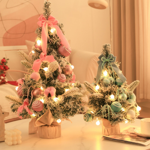 Cross-border Christmas tree ornaments with lights 60cm desktop Christmas tree pink red set Christmas tree decoration
