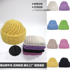 羊毛针织帽女百搭大头围帽子秋冬新款卷边加厚保暖毛线帽显脸小