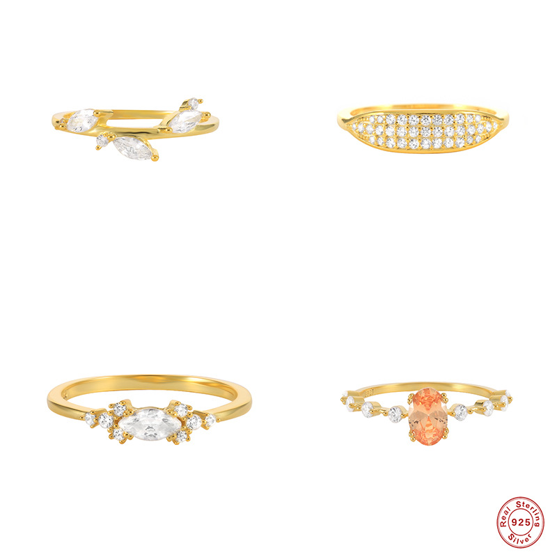 S925 Sterling Silver Leaf Marquise Diamond Wedding Ring Cross-Border Best-Selling Trendyy Accessible Luxury Ins Ring Geometric Jewelry