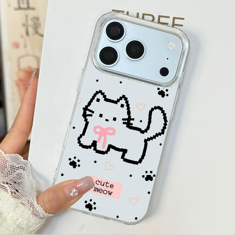 Cute Pixel Kitten Phone Case Suitable for iPhone 17 Pro Max, Apple 17 Anti-Drop, 17 Air Large Hole Soft Edge