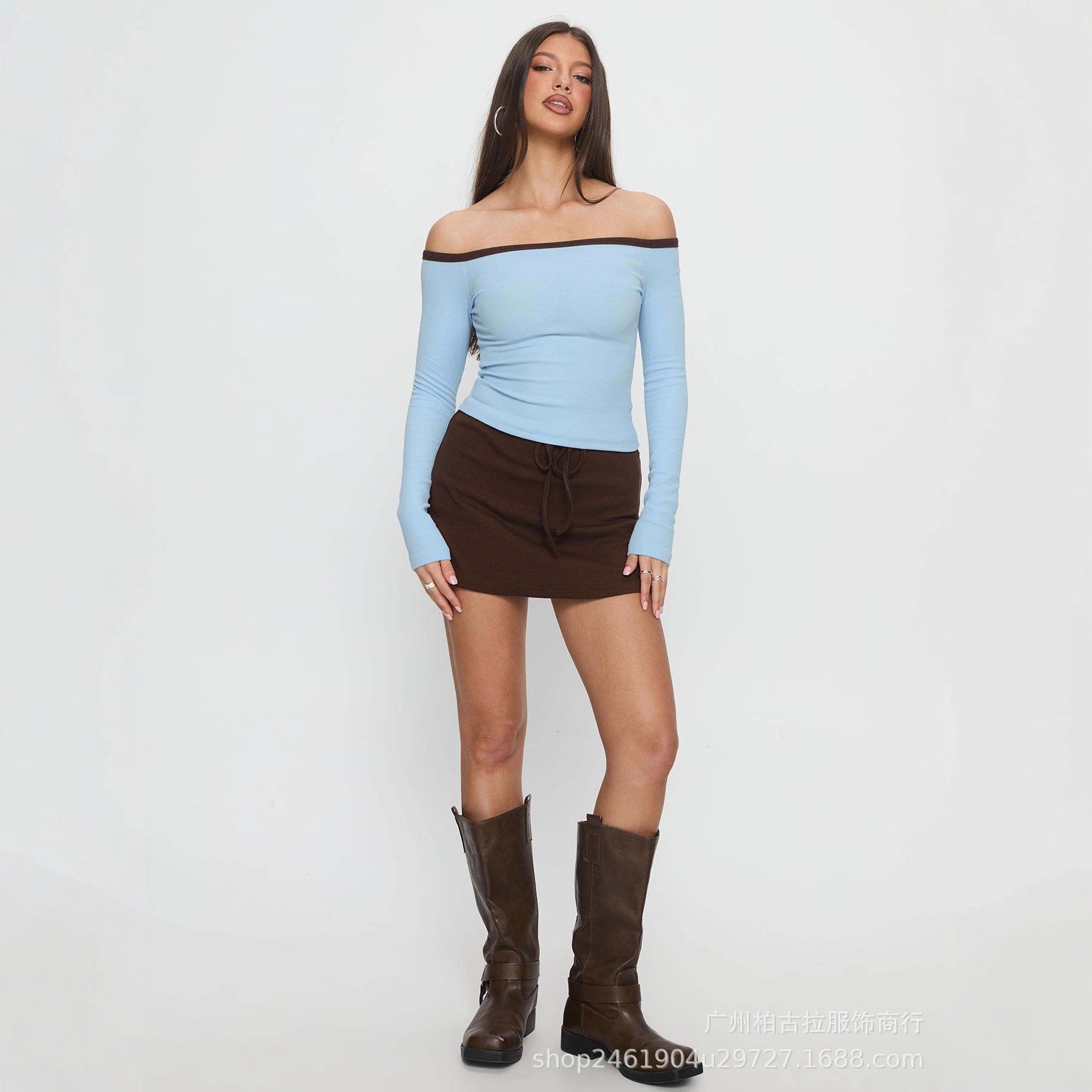 Amazon Aliexpress 2025 New Style One-Shoulder Slim Fit Modal Waist Long Sleeves