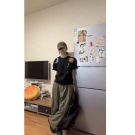 时尚高级军绿色阔腿工装裤女2025春vibe宽松ins美式个性潮流裤子