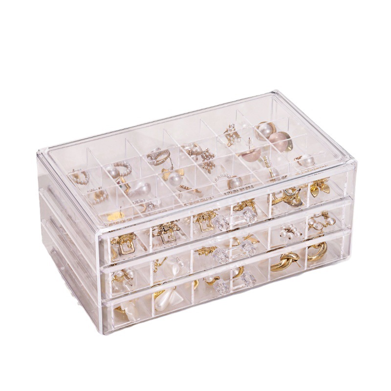 Caja de almacenamiento de joyería transparente multi-capa de gran capacidad anillo pendientes collar pulsera hogar Internet celebridad cajón caja de joyería