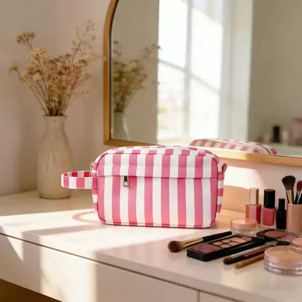 Cross-Border New Waterproof Oxford Cloth Striped Makeup Bag, Makeup Brushes, Cosmetics, Toiletries, Portable and Durable for Women