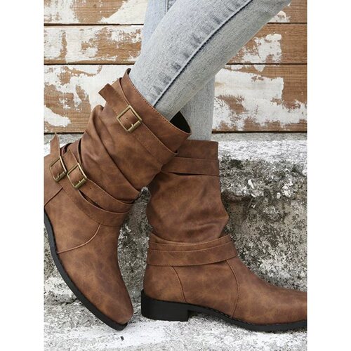 Women's short boots 2025 spring new matte leather mid-calf riding boots British style retro flat Martin boots for skirts