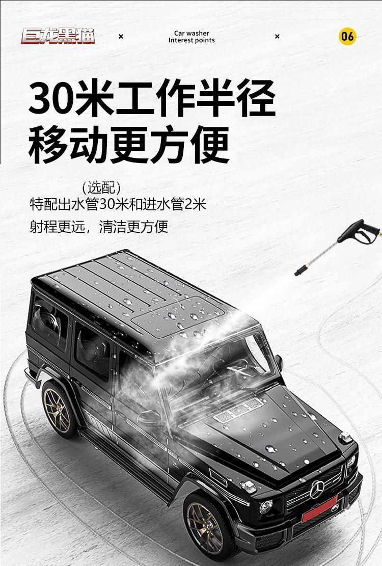 Julong Black Cat Pressure Washer 220V Household High-Power Automatic Adjustable Pressure Car Washer