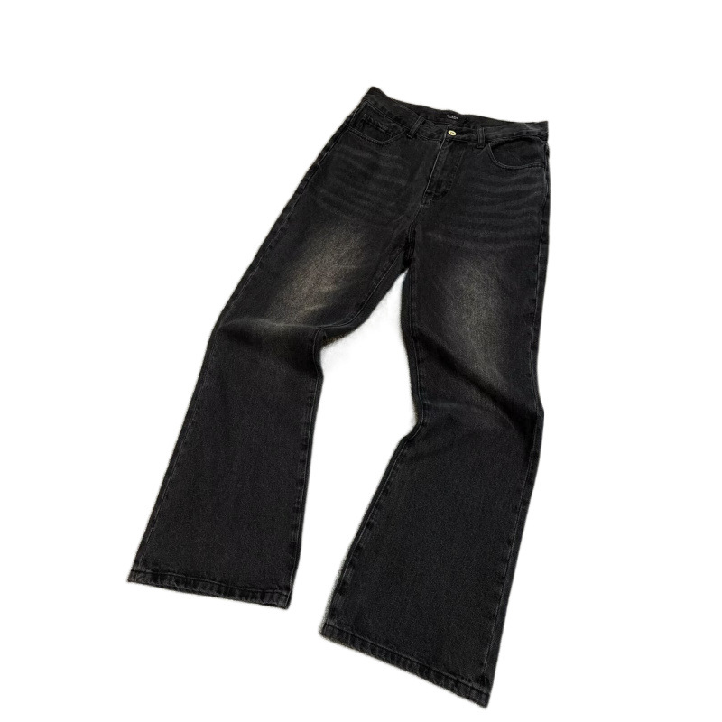 Cleanfit Black Jeans for Men Summer Slim Fit Straight Leg Casual Flare Pants mid Waist Softener Fabric American High Street Style for Tall Men_voghion.com