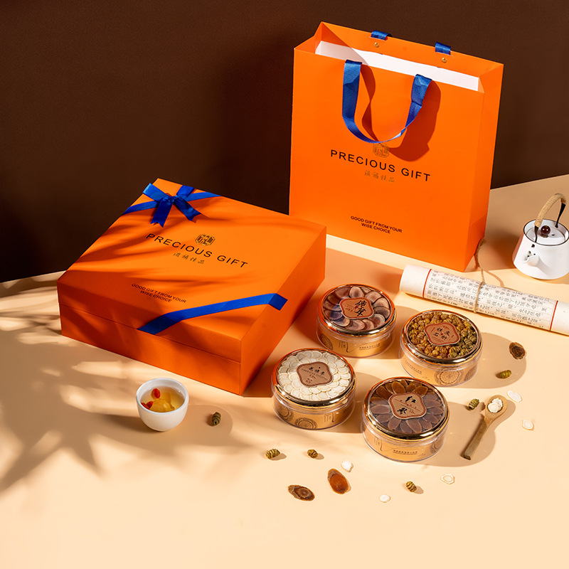 Primary agricultural product Four Treasure Gift Box American ginseng Dendrobium candidum Red ginseng luxurious gift box manufacturer dual gift box