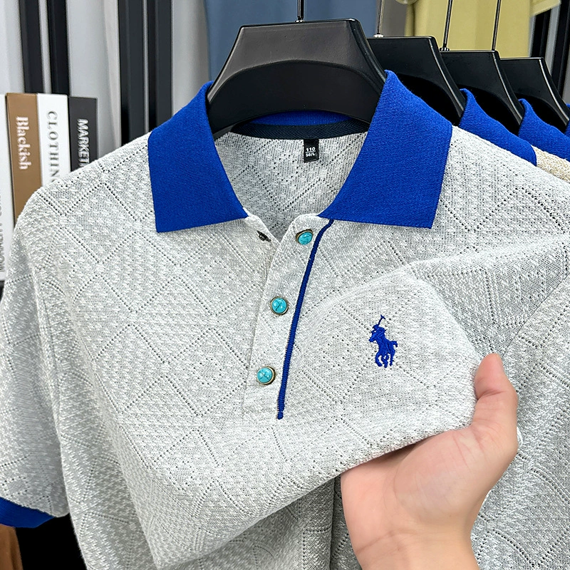 Летняя ультратонкая трикотажная футболка с короткими рукавами для мужчин среднего возраста и пап, модные жаккардовые топы с вышивкой и лацканами, Прямая доставка