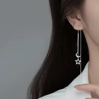 Eroqi s925 Серебряная звезда звезда луна кисточка длинные ушные нити темперамент корейские женские летние серьги-серьги G9951