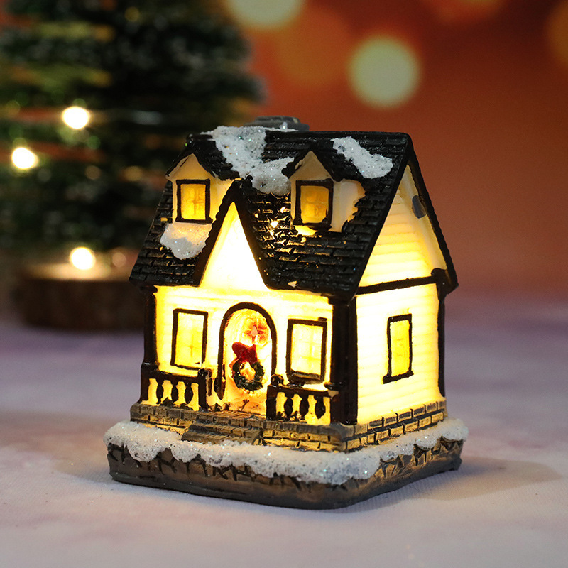 クリスマス新作装飾樹脂製ライト付きミニハウス クリスマスマイクロランドスケープ レトロ装飾置物ギフトライト|undefined