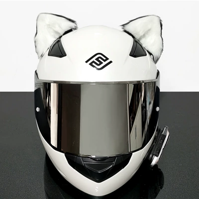 Electric Car Rider Plush — Motosiklet dəbilqələri - one-size-fits-all-a-pair-of-stereo-cat-ears-white-on-the-front-and-black-on-the-back-metal-support-included
