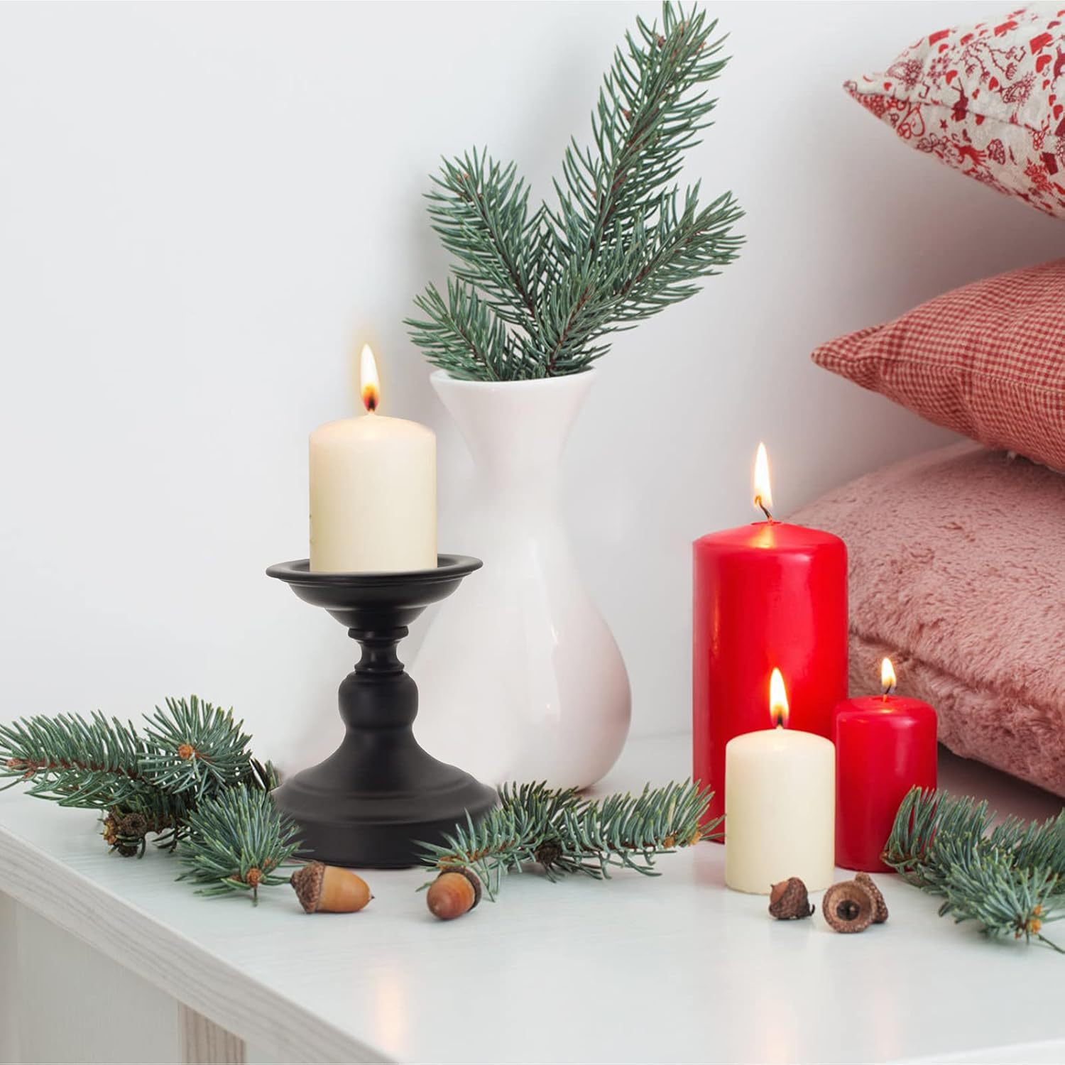 Metal negro mate candelabre columnar para decoración de mesa de café en el hogar, decoración de comedor, sala de estar, decoración central