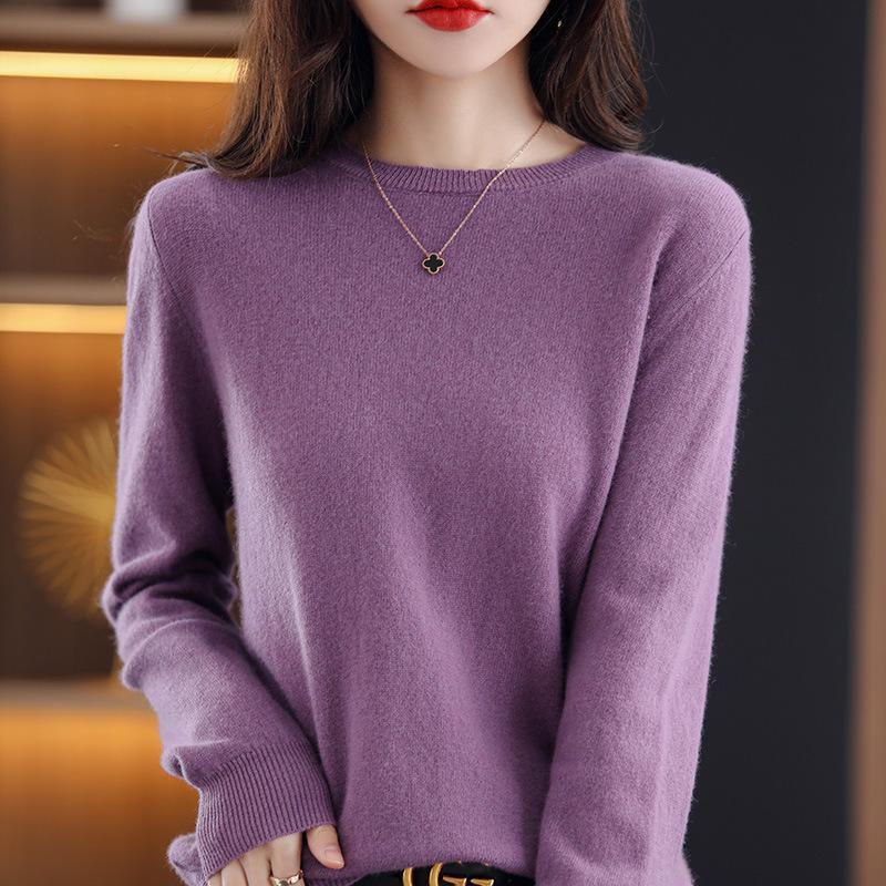 2025春秋新款圆领毛衣针织衫女长袖内搭宽松气质显瘦打底衫上衣