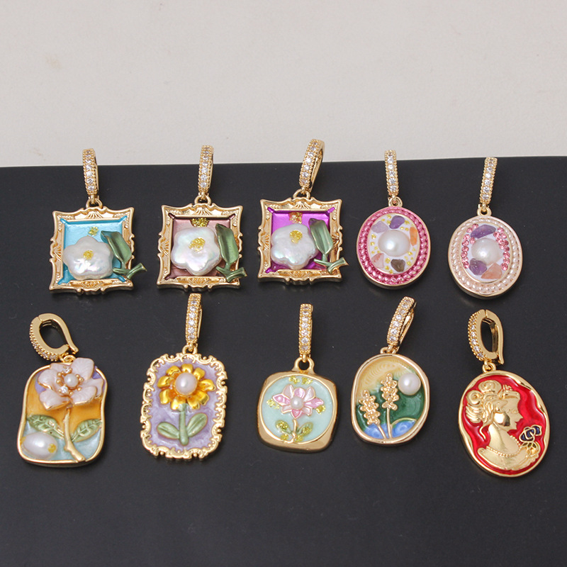 6g Weight Pendant Jewelry Making Type DIY Ornament Accessories Classification 1 Piece Quantity Freshwater Pearl, Copper Material Flower Pattern All Seasons Season Plating Design Chinoiserie, Classical Style 1 Piece Freshwater Pearl Copper Flower Pendant 12