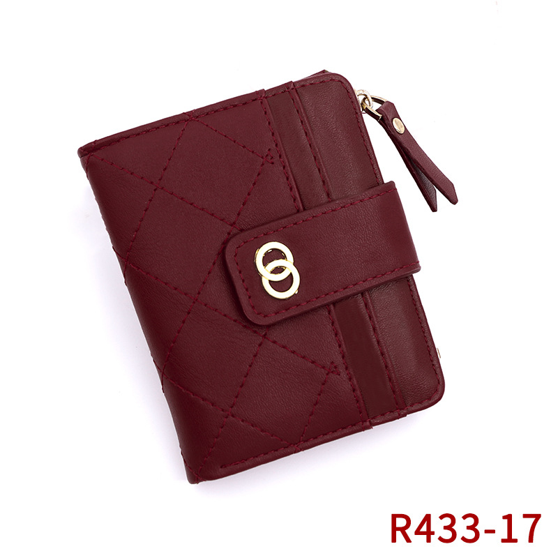 Versión coreana de la hebilla de la billetera de las señoras del rombo de la moda corta, el monedero delgado de varias tarjetas, el bolso de identificación, la billetera al por mayor