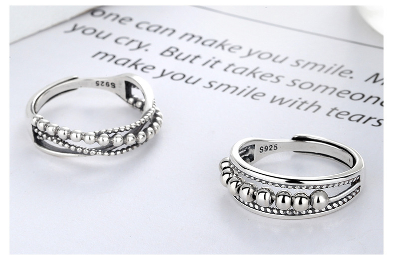 Bague de couple européenne et américaine, nouveaux bijoux à la mode, simple, ondulée, point, perles, accessoires en argent thaïlandais, bague à bouche ample_voghion.com
