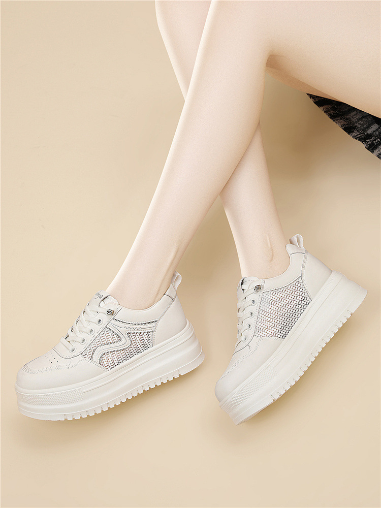 Giày sneaker nữ đế dày bánh xốp trắng phong cách mới xuân hè, đế mềm thoáng khí — 6077 Trắng, 6077 Bạch quả chi tiết 11