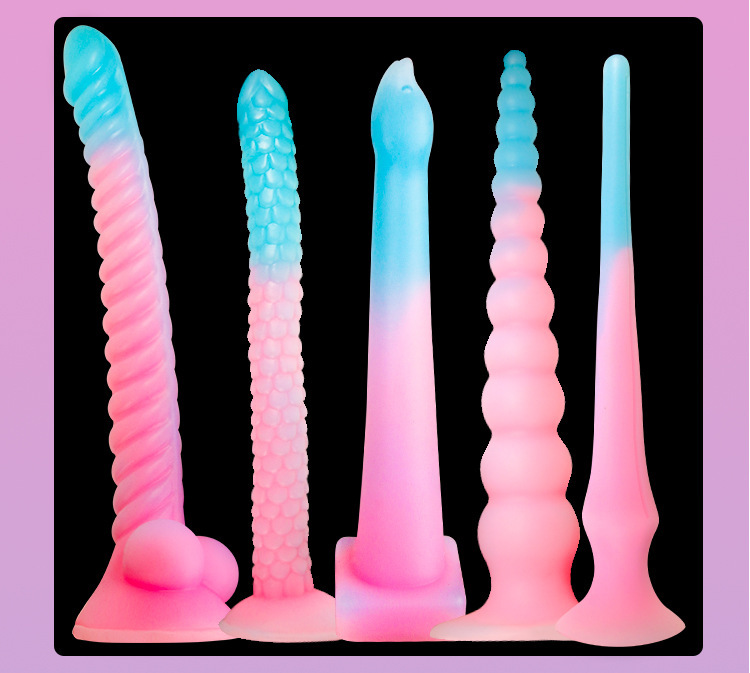 Silicone Anal Plug with Suction Base, Glow-in-the-Dark Special-Shaped Design, Gradient Pink — detail image 8