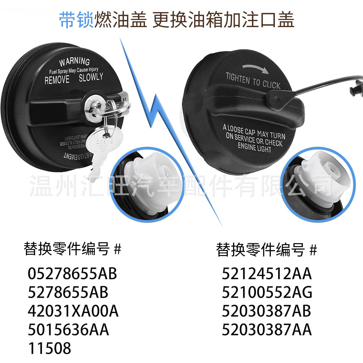 Lockable Fuel Tank Cap Suitable for Dodge 52030377Aab 52030387Aab 05278655Aa 11508