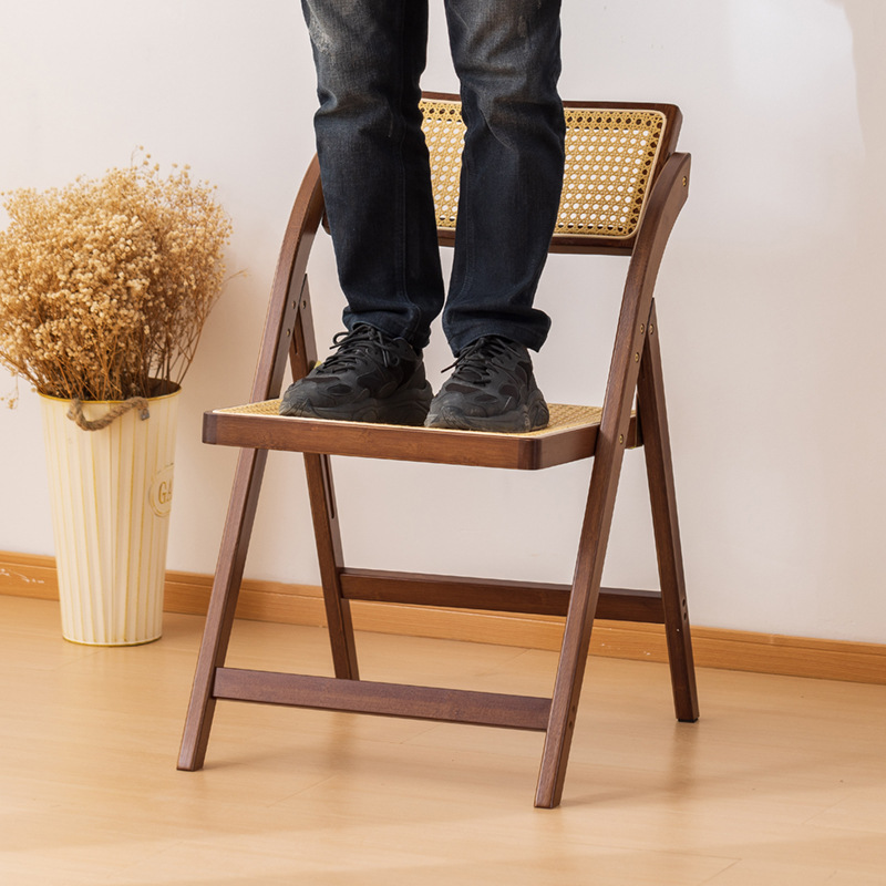 Silla de comedor plegable de ratán de estilo japonés, silla con respaldo para el hogar, silla de comedor informal para el comedor, silla de aprendizaje cómoda de bambú