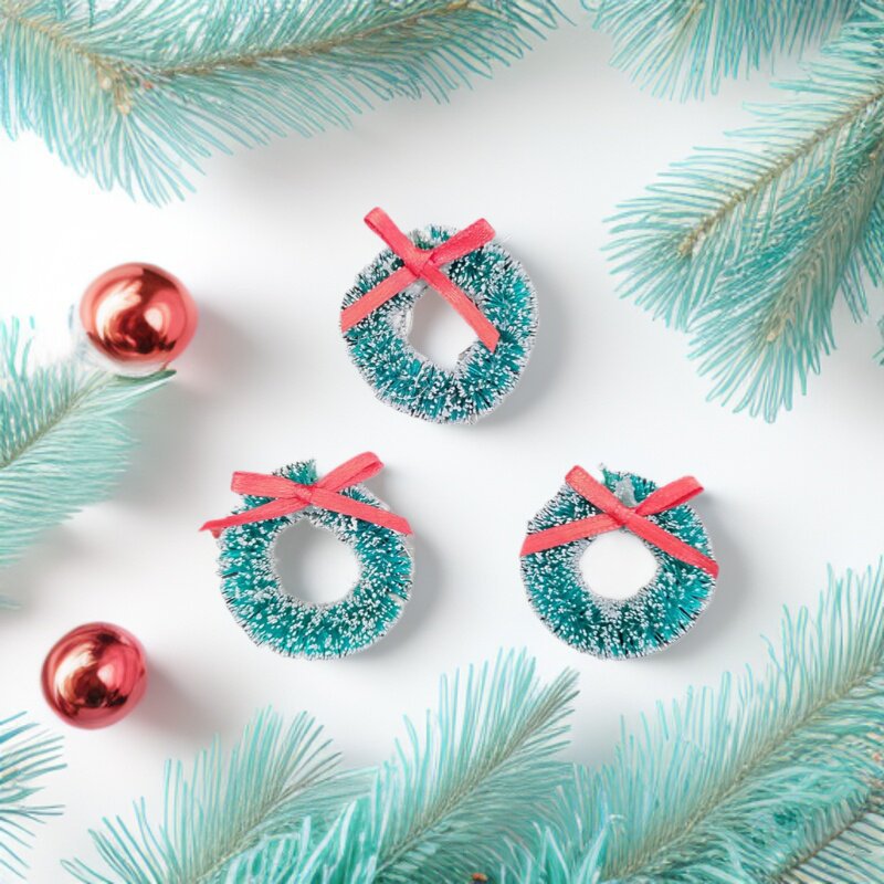 Sisal Silk Garland Christmas Mini Wreath Blue-Green Snow Decorative Ornaments 3-5cm Variety