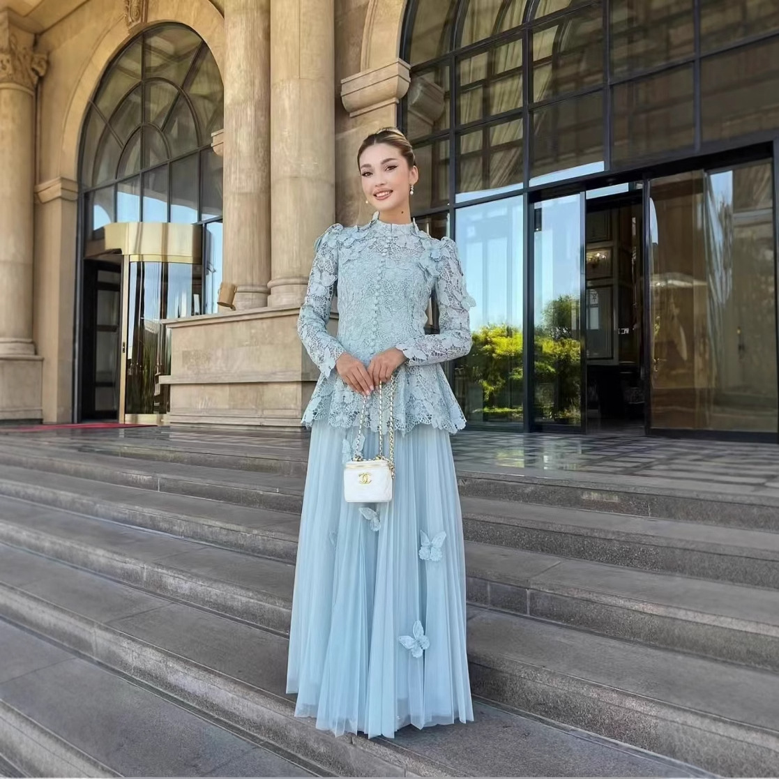 Blue lace summer fashionable elegant set