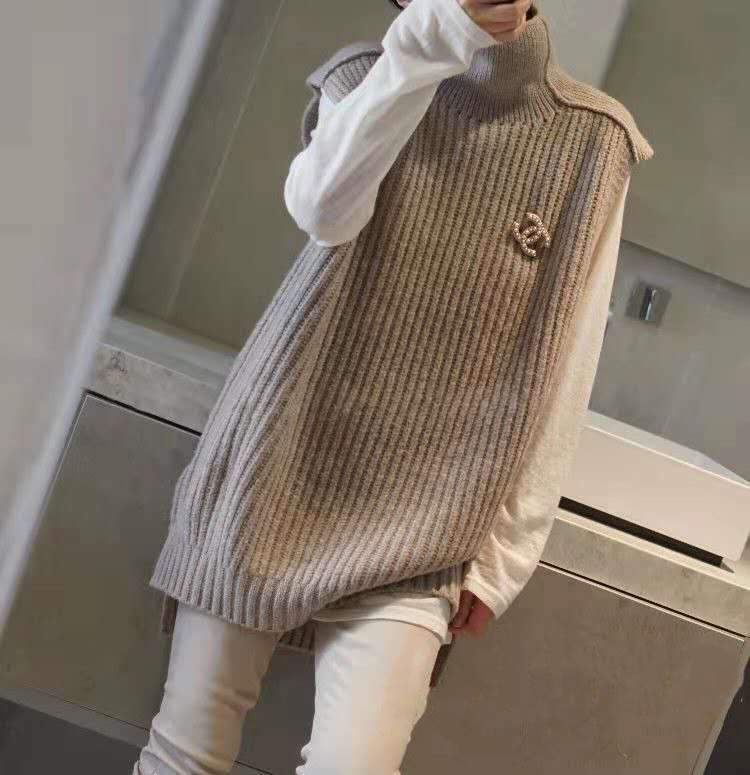 Nuevo estilo coreano de lana suelta Jersey de punto de cuello alto chaleco de lana sin mangas de las mujeres suéter de longitud media chaleco image 9